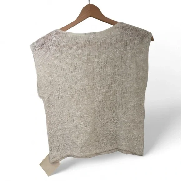 Vintage Women's S Handmade Natural Cream Woven 100% Cotton Sleeveless Top Vest - Picture 5 of 5